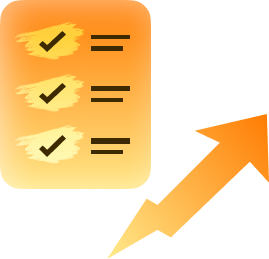 96com trace your progress - 96.com official website Orange gradient checklist with three completed items and a bold upward arrow indicating growth.