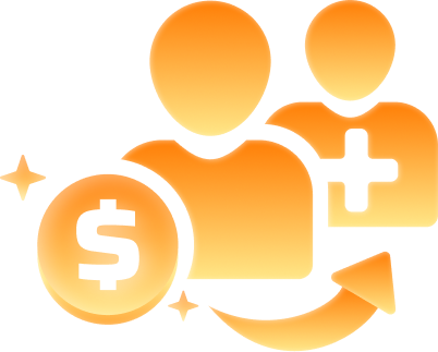 Icon showing two user silhouettes with a dollar sign, conveying user payments or payouts.