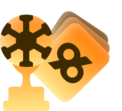 96com American Football NFL - 96.com official website Gold trophy icon beside an overlapping orange badge with the number 8, representing an achievement or award.