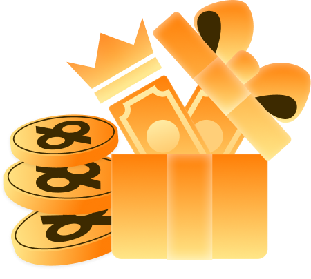 96com Bonus Guide - 96.com official website Gift box with coins and cash, conveying a monetary gift or prize theme.