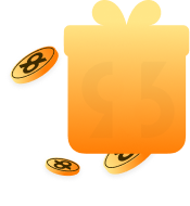 96com Daily Check-In Bonanza - 96.com official website Orange gift box with a bow, surrounded by gold coins, suggesting a cash prize or gift promotion.