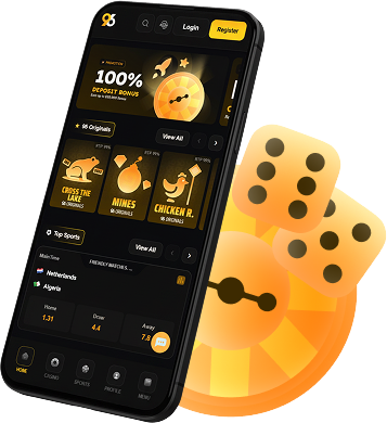 96com How to Place a Bet - 96.com official website Smartphone displaying a dark-themed casino/betting app UI with yellow dice and chips in the background.