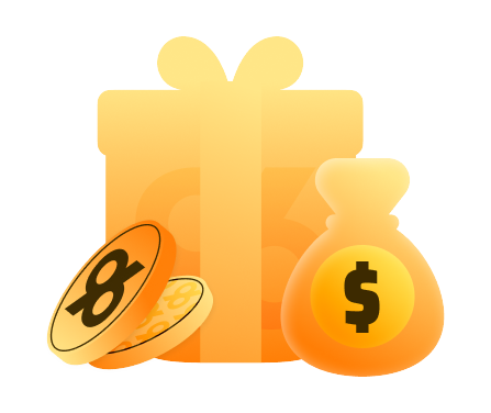 96com Welcome Bonus - 96.com official website Gift box with coins and a money bag, representing a cash prize or reward, concise and clear for screen readers