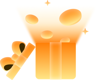 VIP Rewards - Exclusive 96com - 96.com official website Orange cheese wedge with holes next to a wrapped gift box with a ribbon and sparkles.