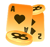 register96com Online Blackjack - 96.com official website Two orange playing cards showing aces with heart suit, surrounded by gold poker chips.